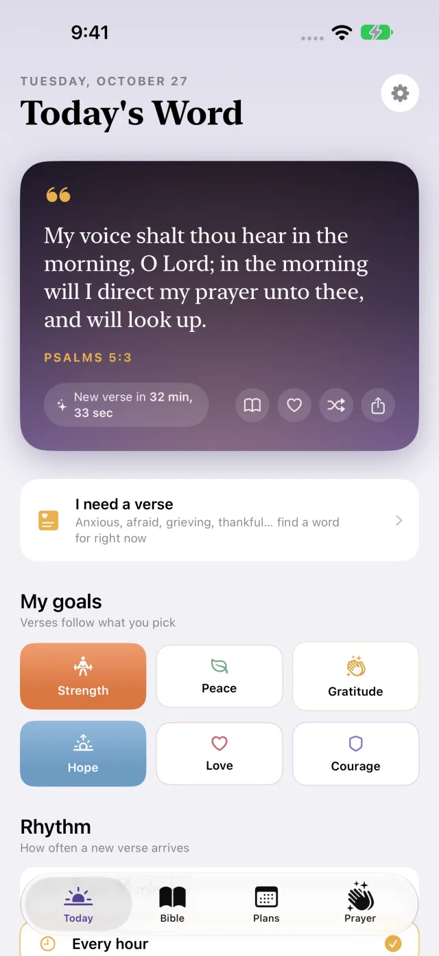 Today's Word: a verse for the moment, the I need a verse button, and the goals that choose verses.